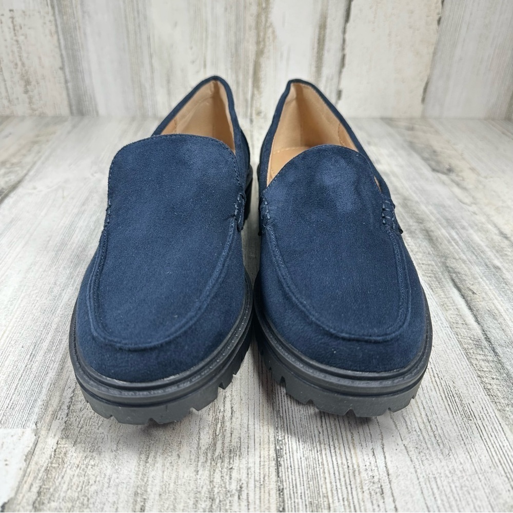 New Journee Collection Erika Faux Suede Navy Chunky Loafer #939 - Picture 3 of 12